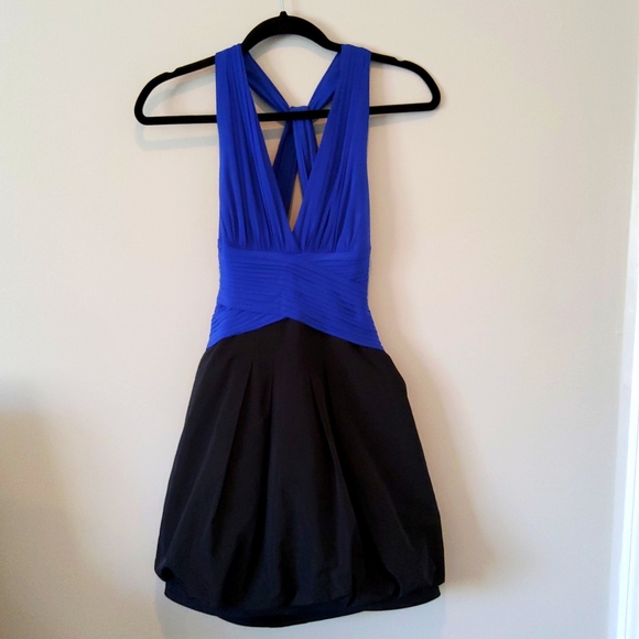 BCBGMaxAzria Blue Sapphire Knit Dress Taffeta Bubble Skirt with pockets Size S - Picture 3 of 8